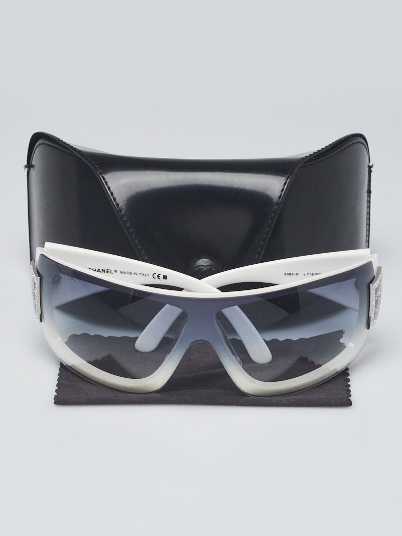 Chanel White Acetate Frame Wrap Crystal CC Sunglasses - 5085 - Yoogi's  Closet