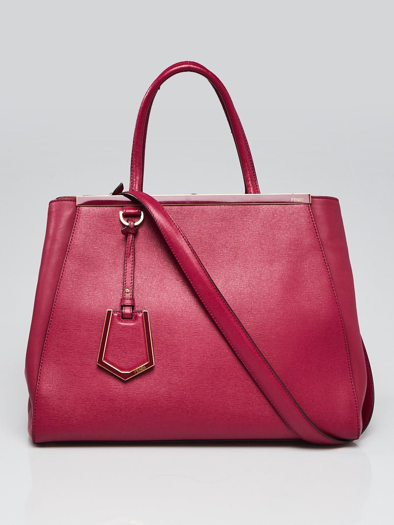 Fendi Dark Red Cherry Vitello Leather Medium 2Jours Elite Tote Bag