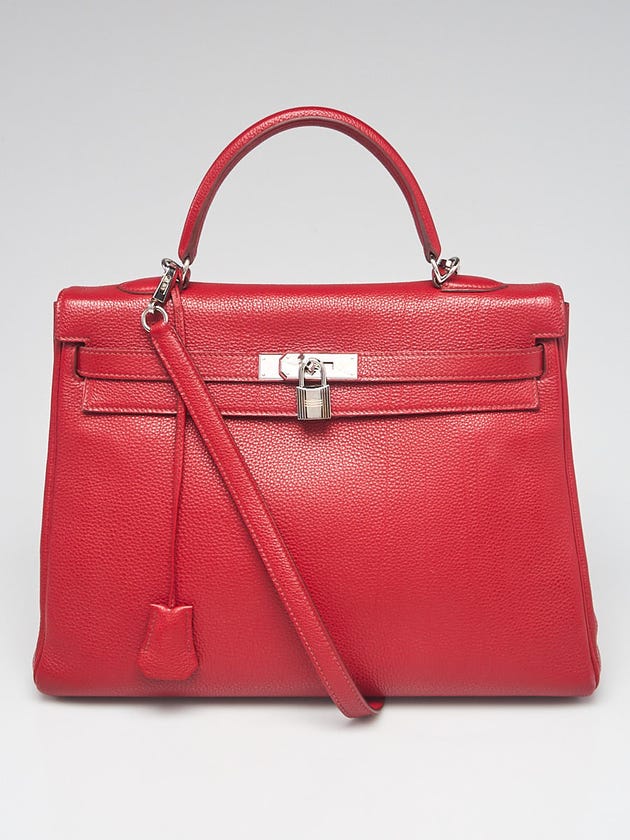 Hermes 35cm Rouge Vif Togo Leather Palladium Plated Kelly Retourne Bag