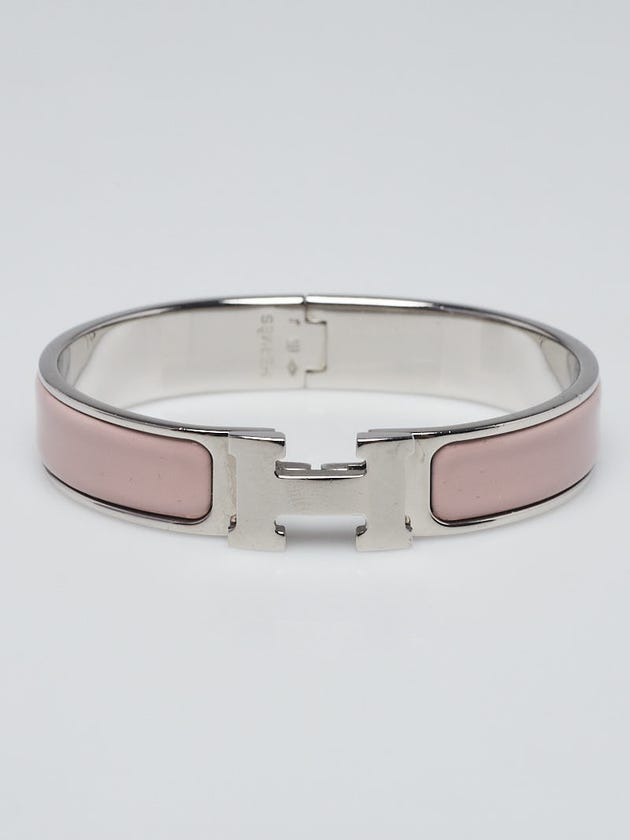 Hermes Pale Pink Enamel Palladium Plated Clic-Clac H PM Narrow Bracelet