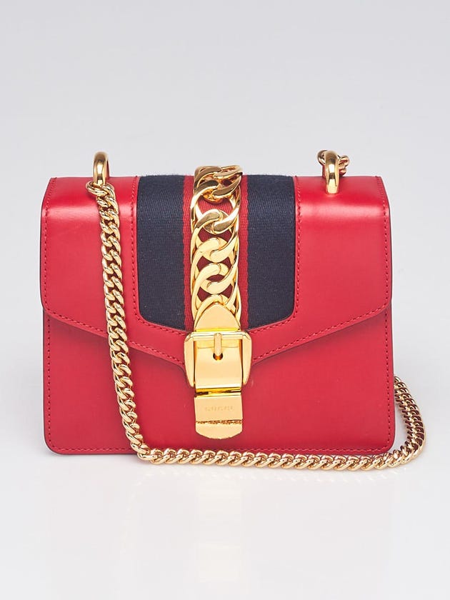 Gucci Red Leather Vintage Web Mini Sylvie Chain Shoulder Bag