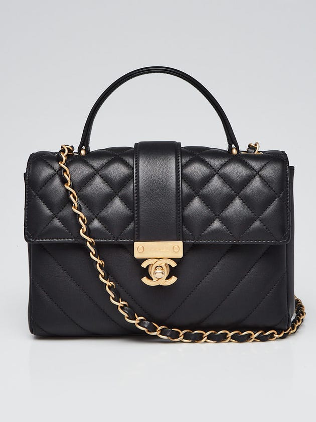 Chanel Black Quilted Calfskin Leather Gold Class CC Top Handle Bag