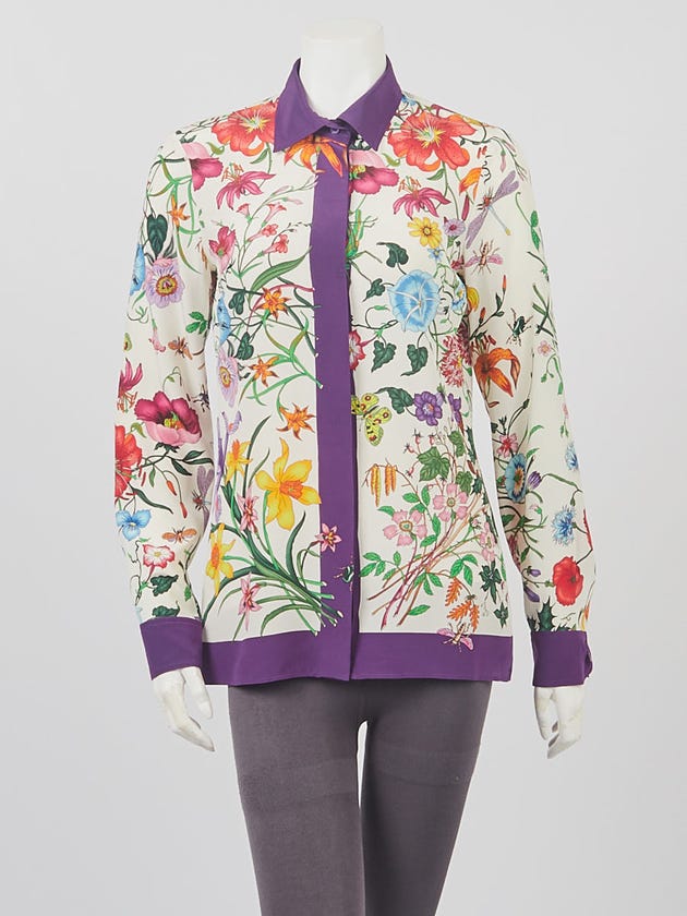 Gucci Multicolor Floral Print Silk Blouse Size 6/40