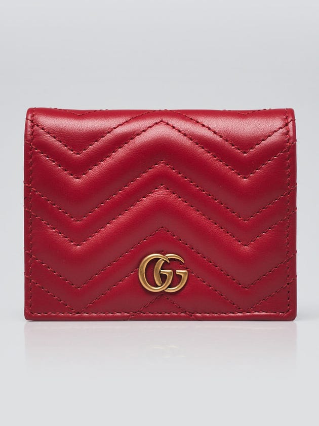 Gucci Red Quilted Leather GG Marmont Card Case