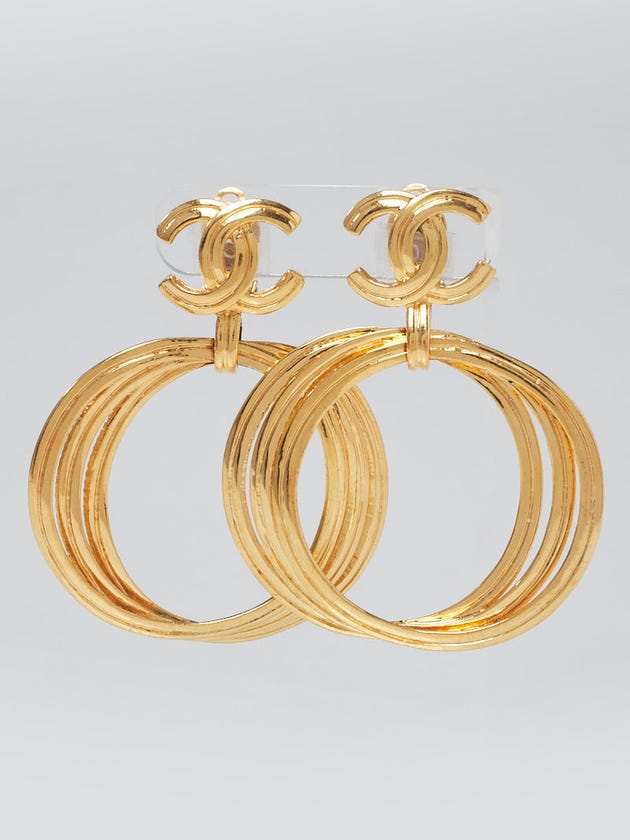 Chanel Goldtone Metal CC Clip-On Hoop Earrings