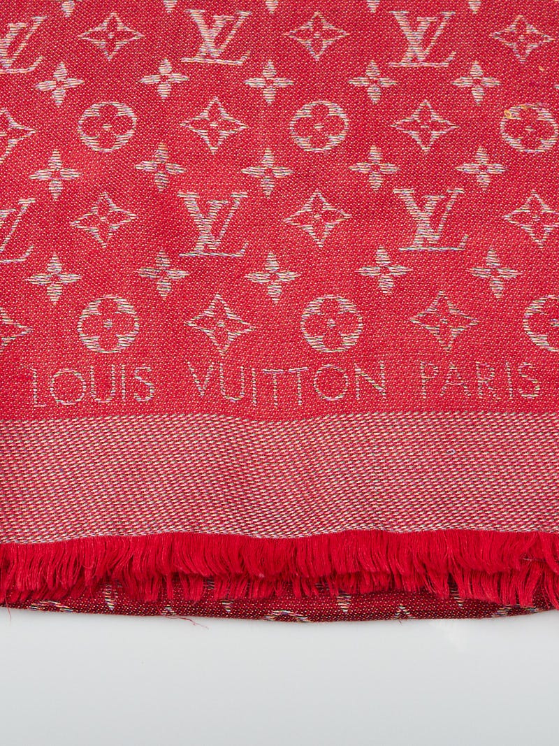 Louis Vuitton Purple Monogram Silk/Wool Shine Shawl Scarf - Yoogi's Closet
