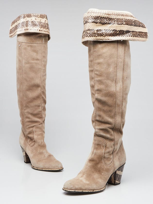 Christian Dior Beige Suede and Snakeskin Tall Boots Size 5.5/36