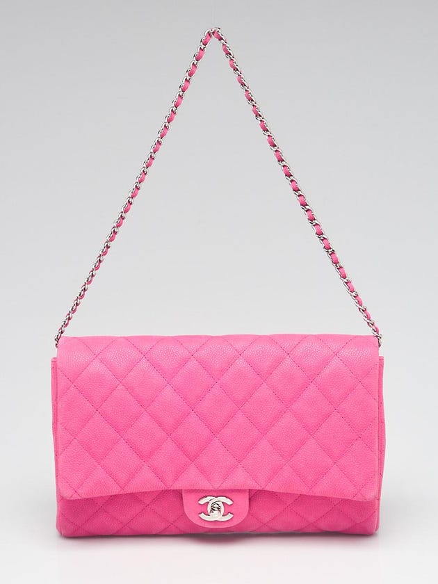 Chanel Pink Quilted Matte Caviar Leather Chain Flap Clutch Bag