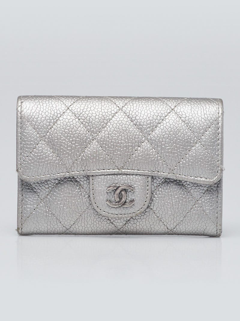 Chanel Silver Quilted Caviar Leather Classic Flap Card Holder - Yoogi's  Closet