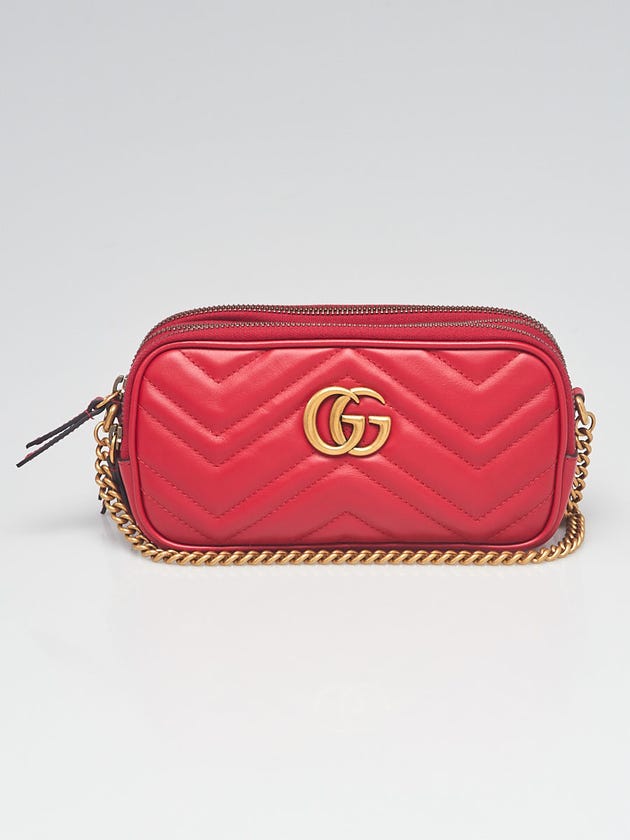 Gucci Red Quilted Leather Marmont Triple Zip Mini Crossbody Bag