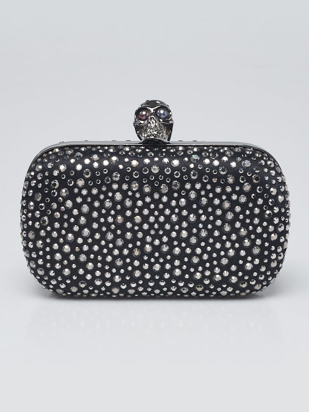 Alexander McQueen Black Satin and Crystal Skull Clutch Bag