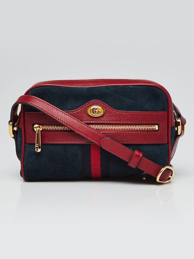 Gucci Blue Suede/Red  Leather Mini Ophidia Crossbody Bag