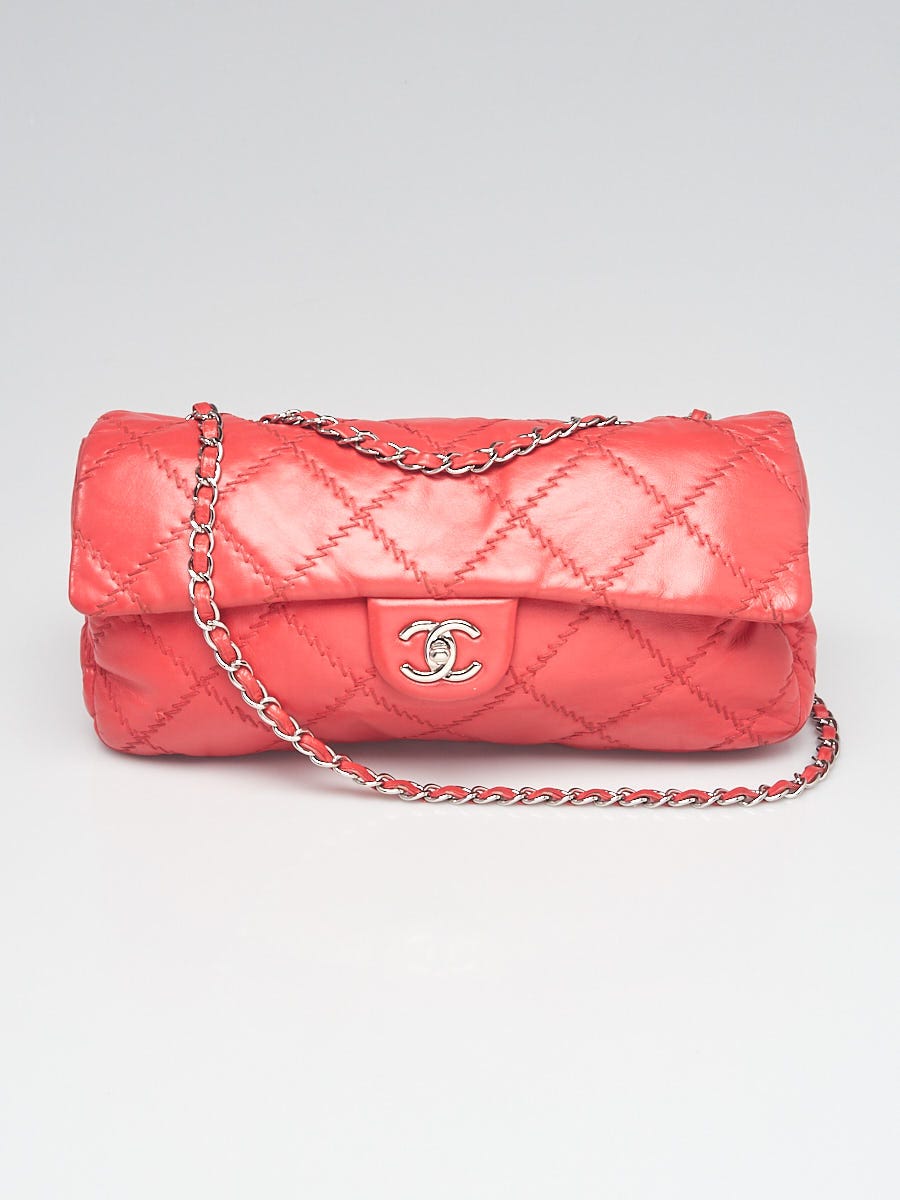 Chanel Red Leather Diamond Stitched East/West Flap Bag - Yoogi's
