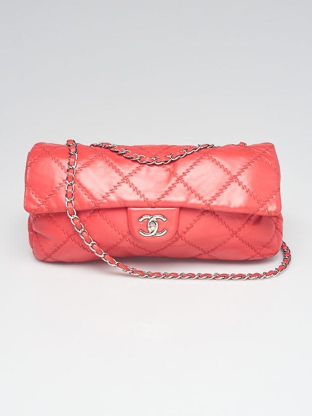 Chanel Red Leather Diamond Stitched East/West Flap Bag