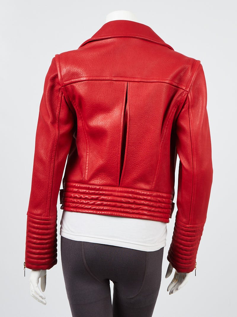 Louis Vuitton Red Lambskin Leather Biker Jacket Size 4/38 - Yoogi's Closet