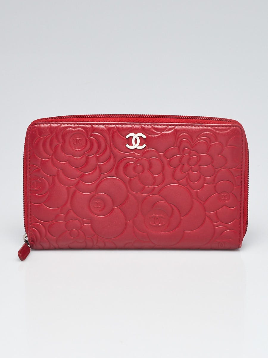 Chanel Zippy Embossed Leather Camellia Wallet