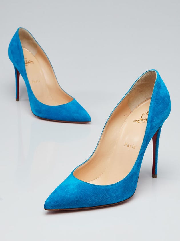 Christian Louboutin Egyptian Blue Suede Pigalle Follies 100 Pumps Size 7.5/38