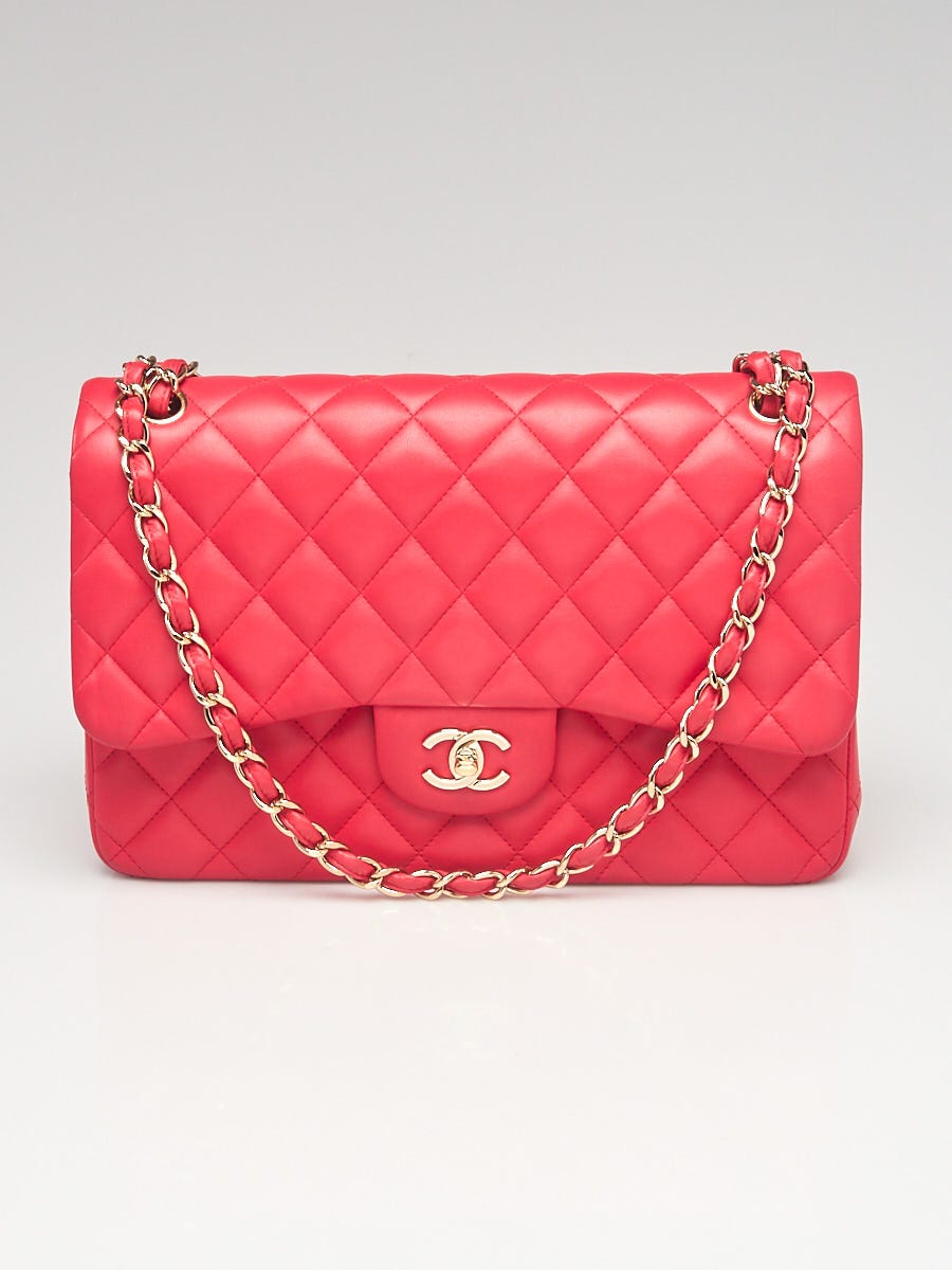 Chanel Dark Pink Quilted Lambskin Leather Classic Jumbo Double Flap Bag -  Yoogi's Closet