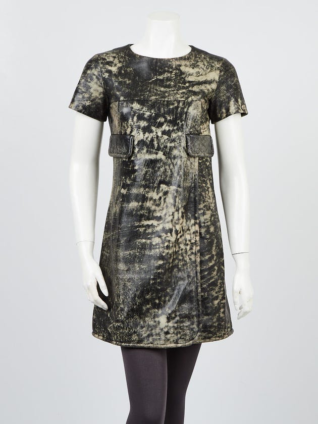 Chanel Black/Beige Leather Shift Dress Size 4/36