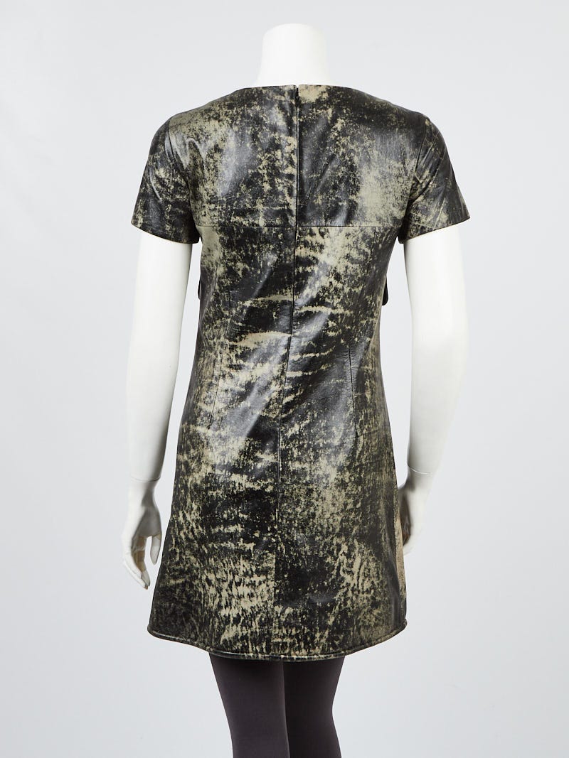 Chanel Black/Beige Leather Shift Dress Size 4/36