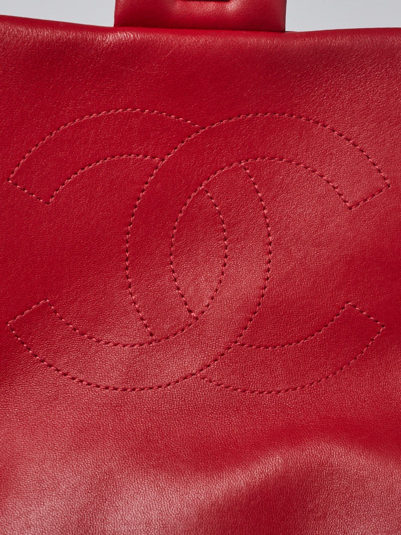 Chanel Red Chevron Quilted Lambskin Leather Double Stitch Jumbo