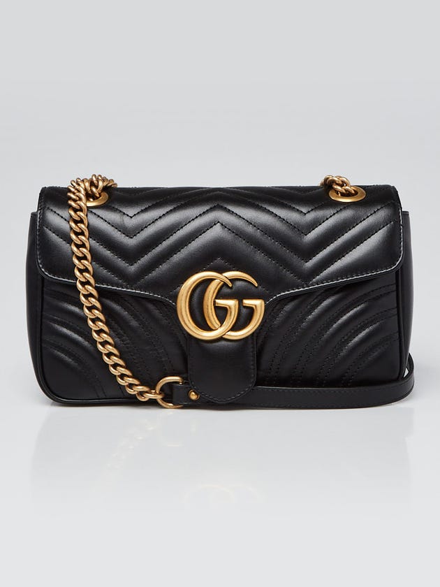 Gucci Black Quilted Leather GG Marmont Small Matelasse Shoulder Bag