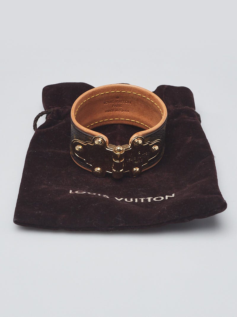 Louis Vuitton Save It Brown Monogram Canvas Gold Tone Wide Cuff Bracelet  Louis Vuitton