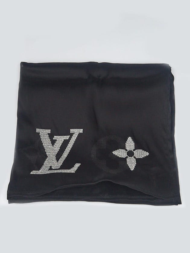 Louis Vuitton Black/Silver Silk Organza Giant Monogram Shawl Scarf