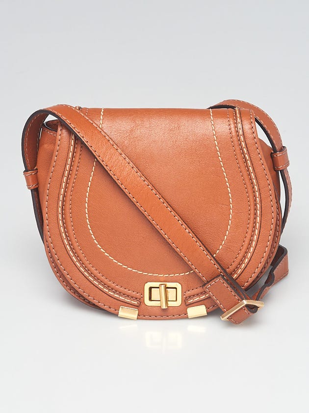 Chloe Brown Leather Marcie Mini Turn-lock Crossbody Bag