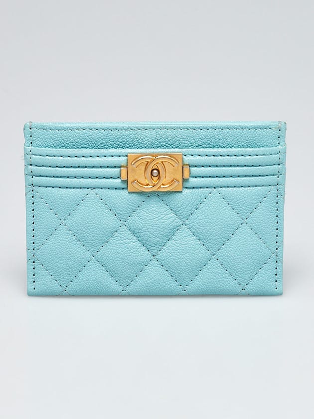 Chanel Light Blue Quilted Grained Calfskin Leather Boy Card Holder