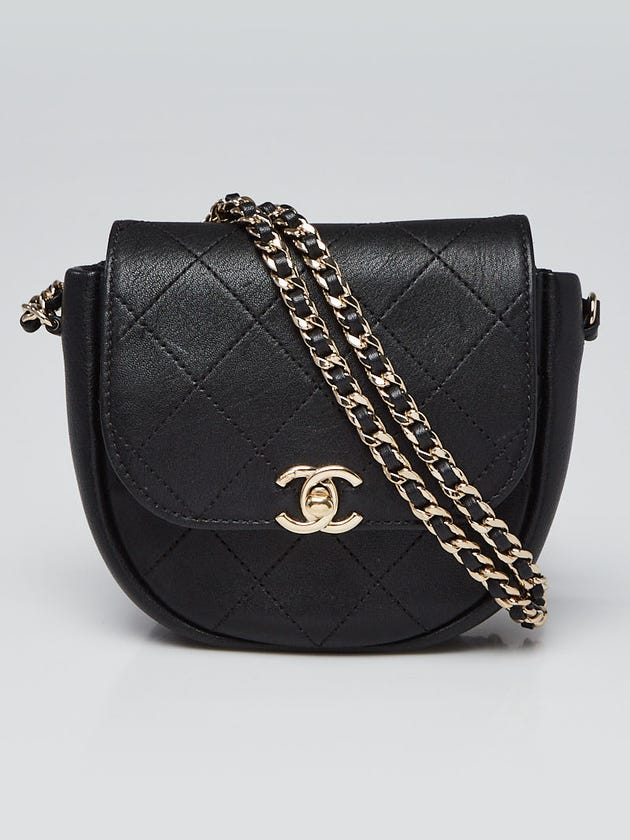 Chanel Black Diamond Stitch Leather Small Messenger Flap Bag