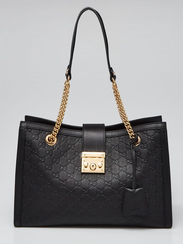 Gucci Black Guccissima Leather Medium Padlock Tote Bag