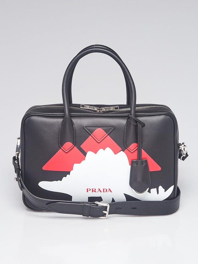 Prada Black/Red Leather Small Mirage Dinosaur Bauletto Bag 1BB045