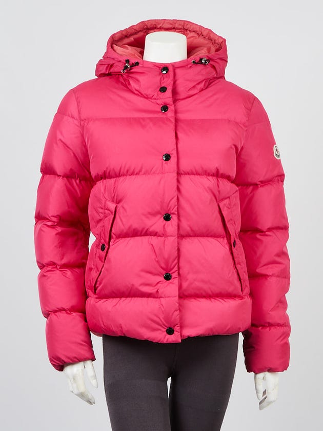 Moncler Dark Pink Quilted Nylon Lena Giubbotto Hooded Puffer Coat Size 4/XL