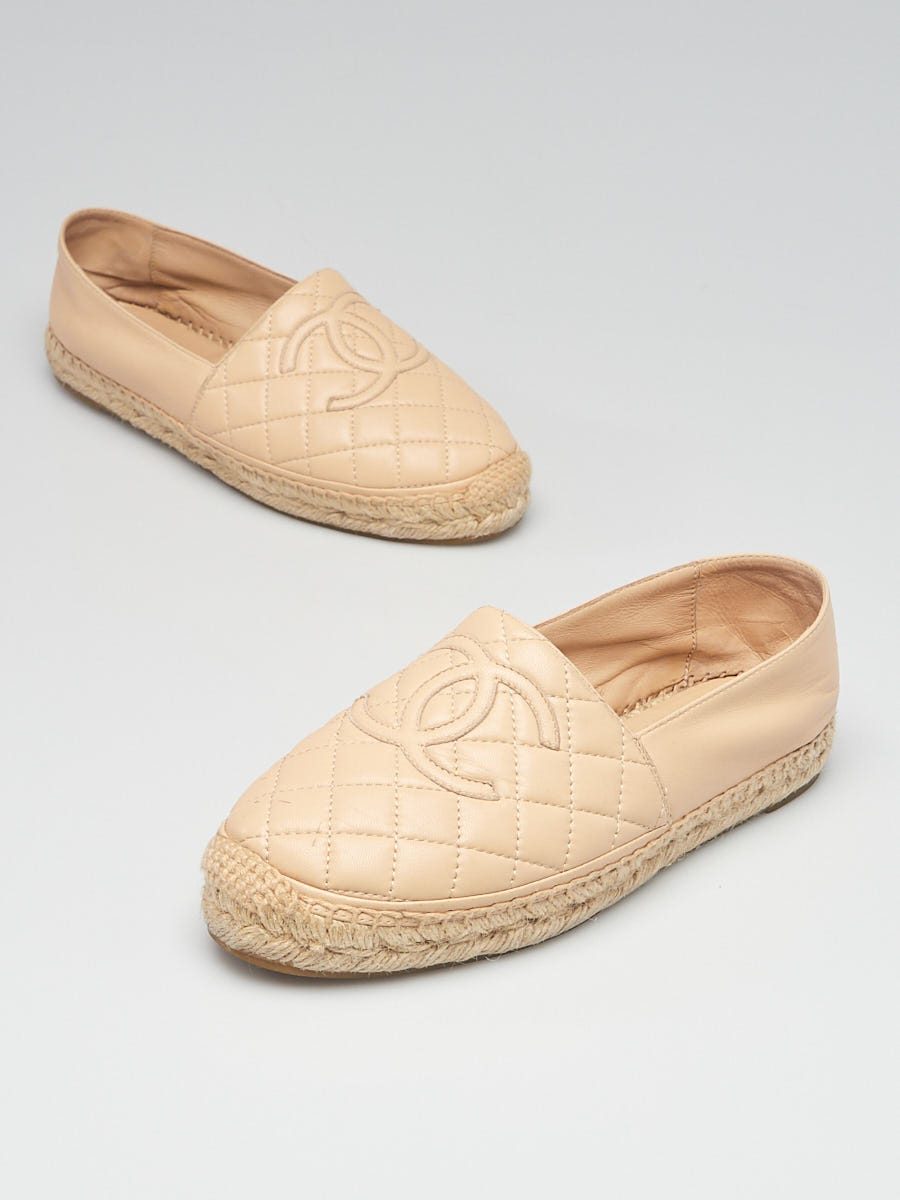 Chanel Beige Quilted Lambskin Leather CC Espadrilles Size 6.5/37 - Yoogi's  Closet