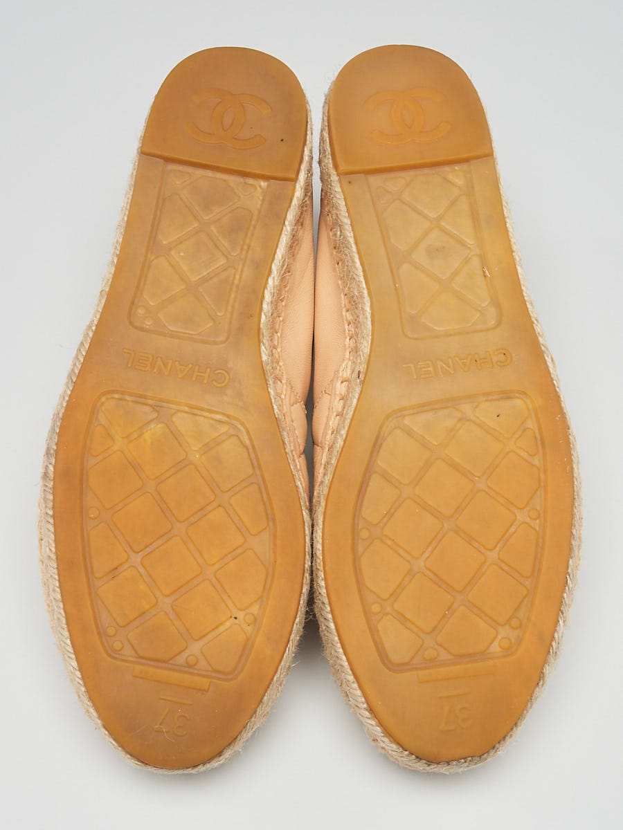 Chanel Beige Quilted Lambskin Leather CC Espadrilles Size 6.5/37 - Yoogi's  Closet