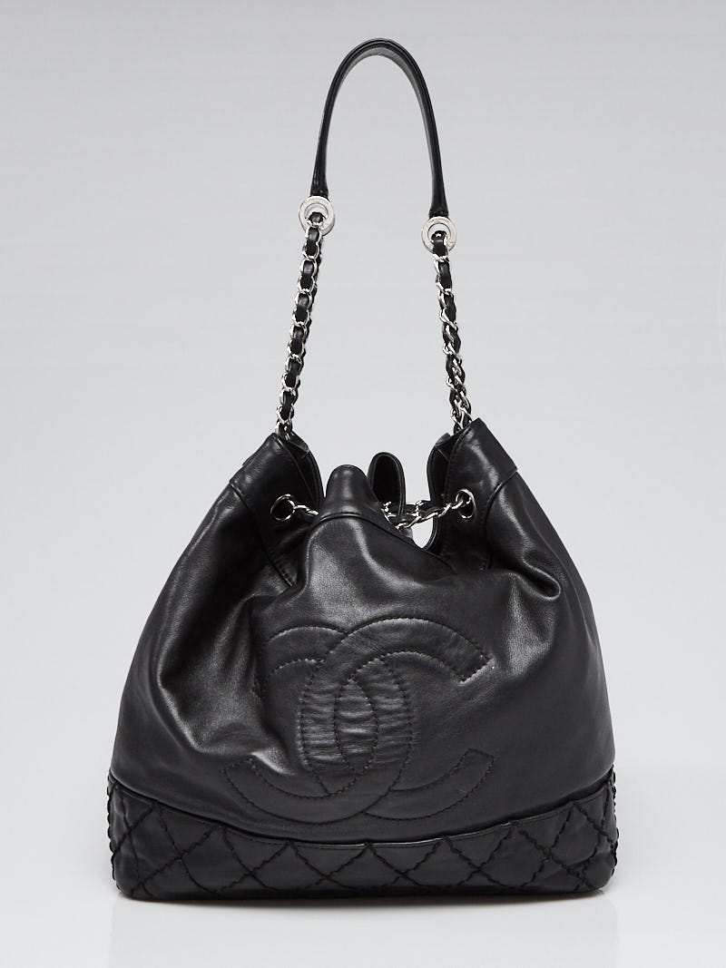 Chanel Black Calfskin Leather CC Cinch Chain Bucket Bag - Yoogi's Closet