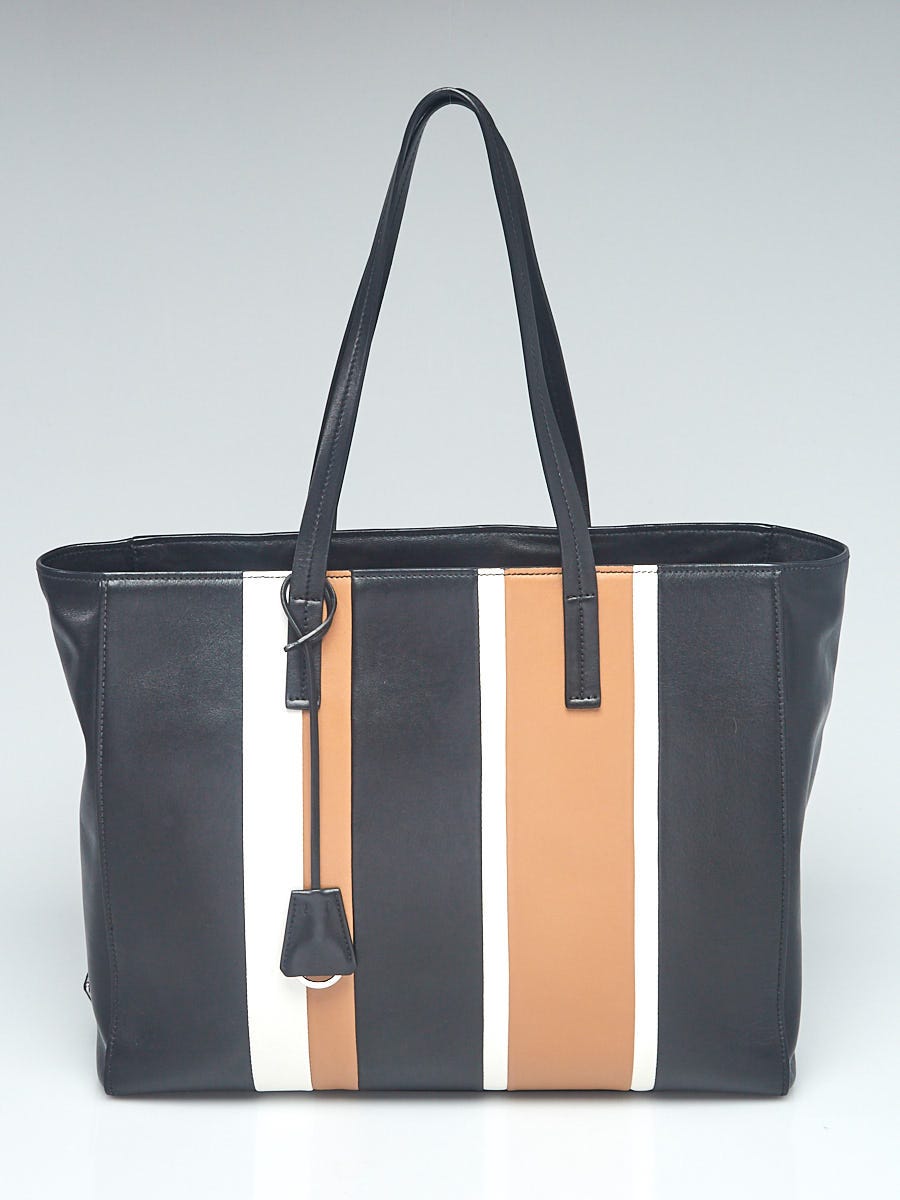 Prada Striped Leather Tote Bag