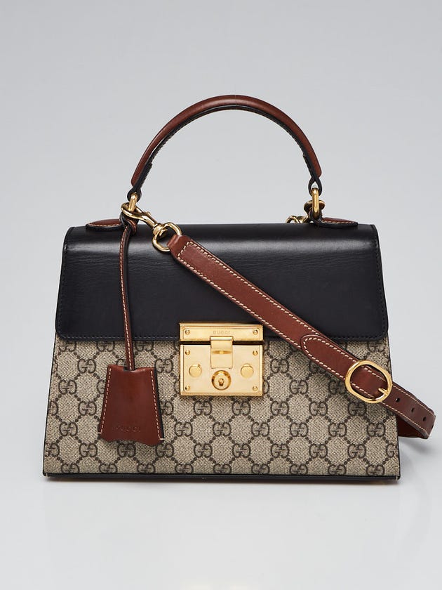 Gucci Beige/Black GG Supreme Coated Canvas and Leather Signature Padlock Small Top Handle Bag