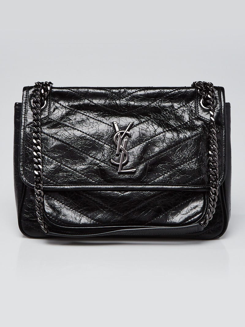 Yves Saint Laurent Black Crinkled Calfskin Leather Medium Niki Bag -  Yoogi's Closet