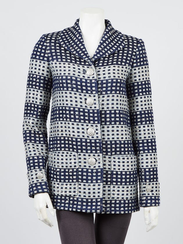 Chanel Navy/Sky Blue Tweed and Sequin Jacket Size 2/34