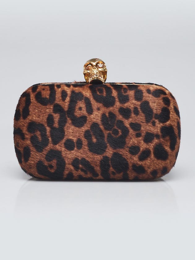 Alexander McQueen Leopard Print Pony Hair Studded Skull Box Clutch Bag