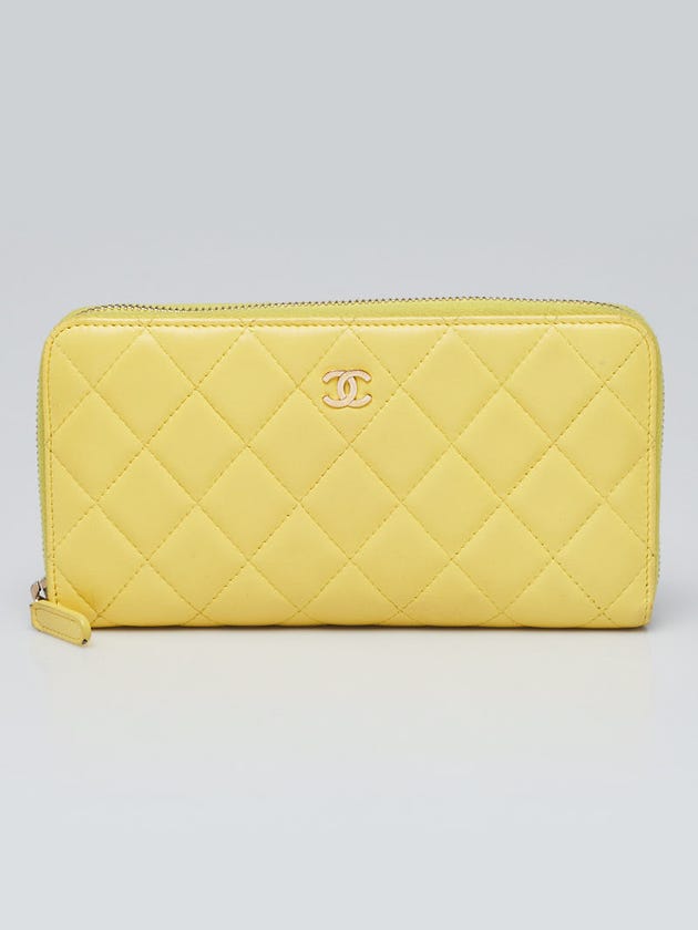 Chanel Yellow Quilted Lambskin Leather L-Gusset Zip Wallet