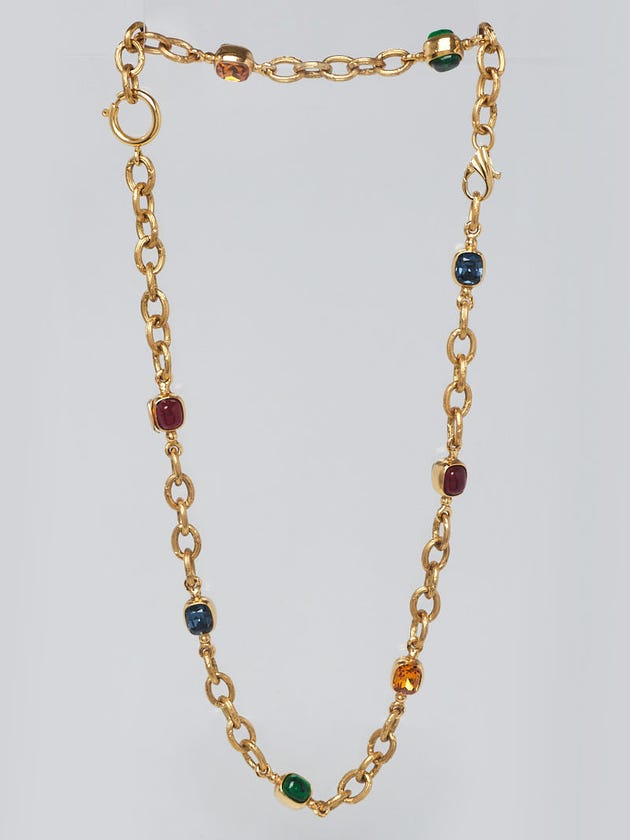 Chanel Goldtone Metal Multicolor Crystal Chain Necklace/Bracelet Set