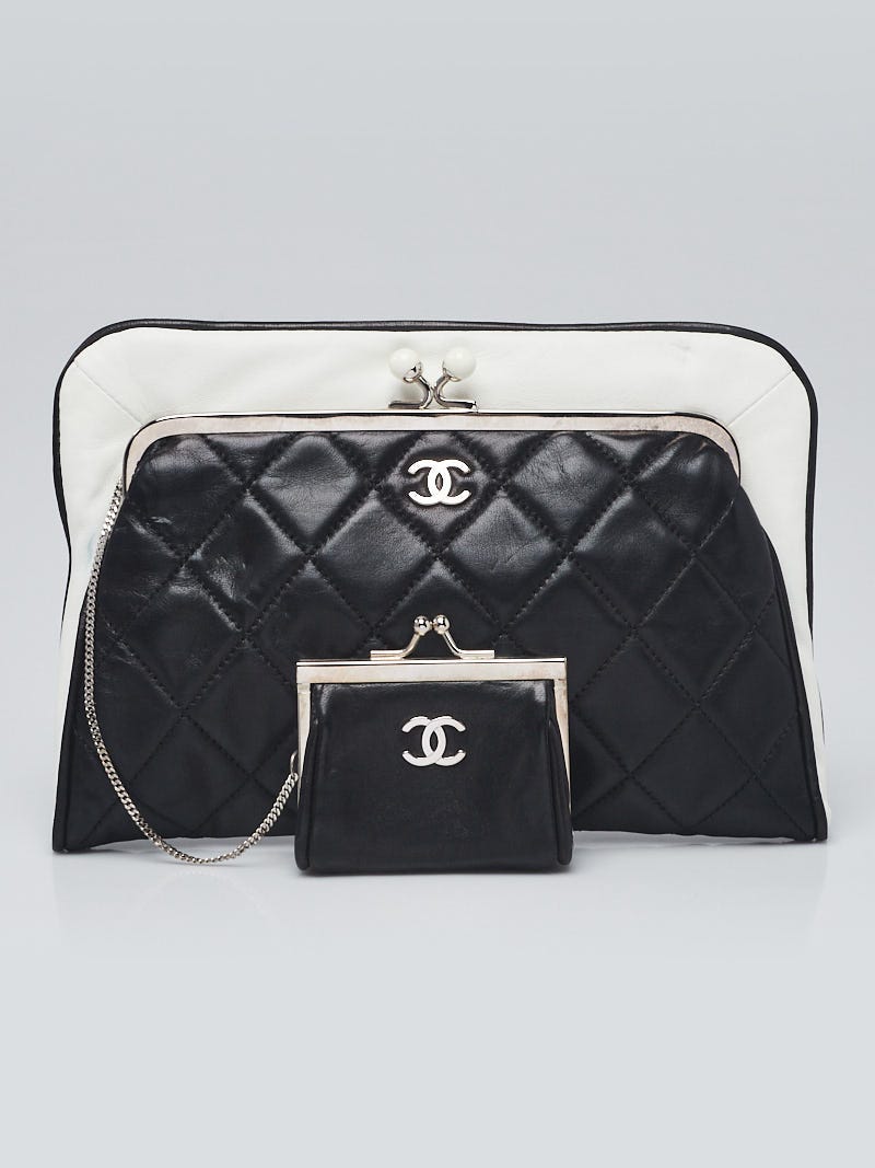 Chanel Black and White Kiss Lock Clutch with Coin Pouch