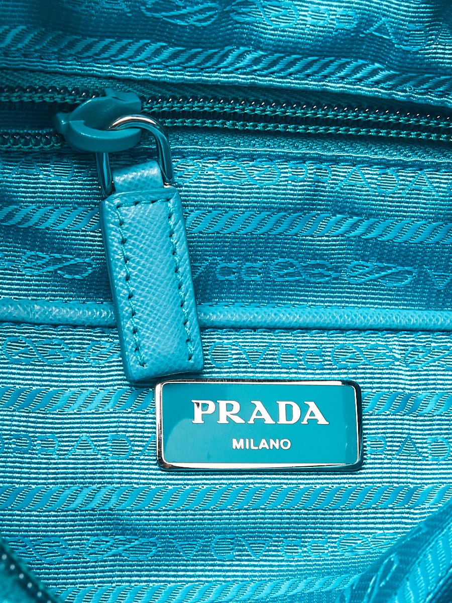 Prada Bluette Tessuto Nylon and Saffiano Leather Small Messenger Bag 1BH716  - Yoogi's Closet