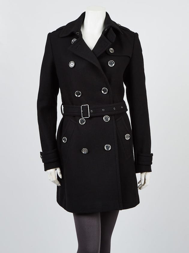 Burberry Black Wool Belted Peacoat Size 8/42
