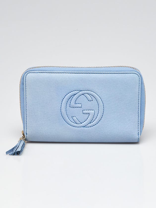 Gucci Light Blue Nubuck Leather Interlocking G Zip Around Wallet 