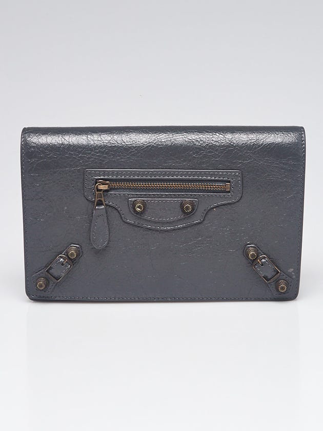 Balenciaga Gris Fossile Lambskin Leather Wallet On Chain Clutch Bag