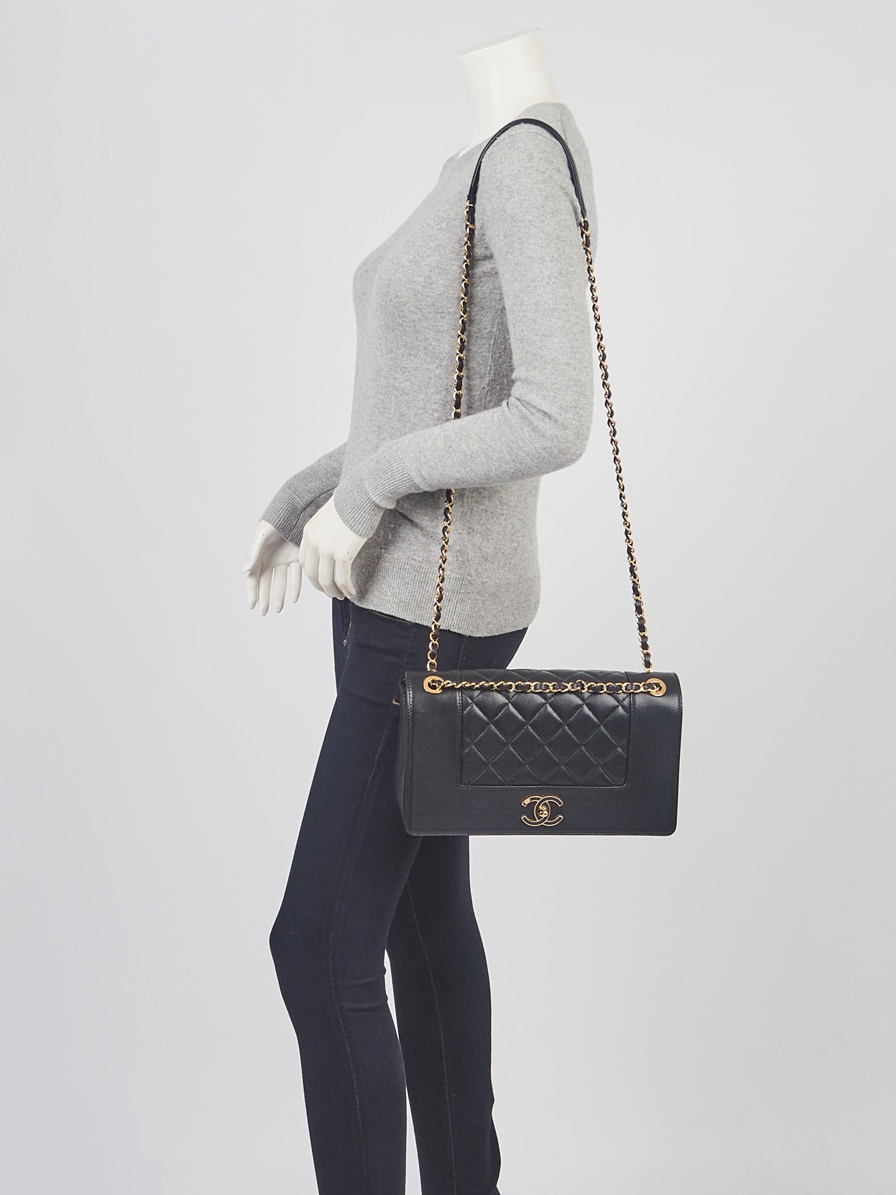 CHANEL Mademoiselle Vintage Flap Sheepskin Leather Shoulder Bag Black-US